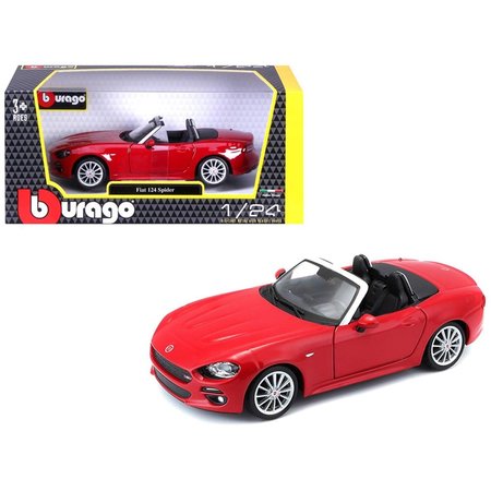 BBURAGO B  1 by 24 Scale Diecast for Fiat 124 Spider Coupe Model Car; Red 21083r